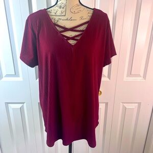Burgundy Short Sleeve Blouse Top